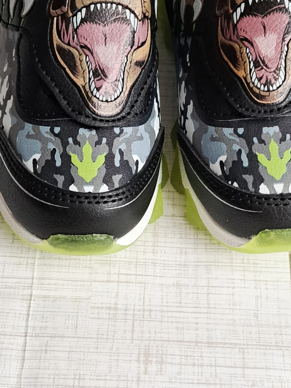 Jurassic World Kids Light Up  Black & Green Camo Dino Slip-On Sneakers